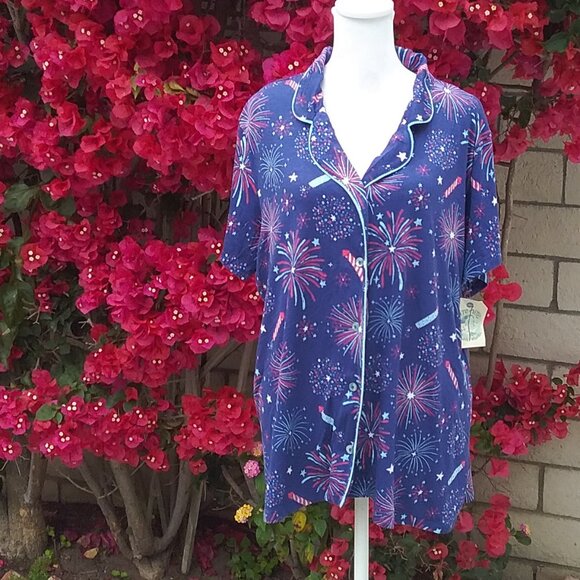 NEW Nite Nite Munki Munki Fireworks Pajama Top Knit XL Short Sleeve Button - Picture 3 of 4